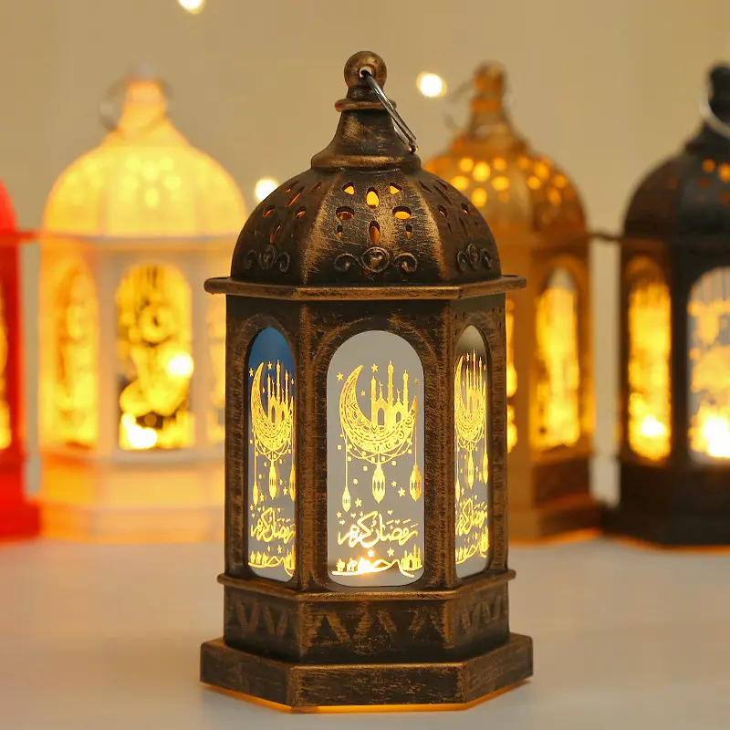 Gran oferta Eid Mubarak LED luz de modelado hecha a mano oro plata hierro arte Luna cadena luces Ramadán Kareem decoración adornos