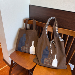 Nuovi Arrivi Autunnali: Borsa Shopping in Velluto a Coste con Ricamo Personalizzato, Grande Capacità, Stile Artistico Semplice, Borsa a Tracolla Reversibile - Product Image 5