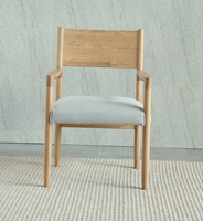 Fauteuil en bois de frêne massif avec housse amovible, finition bois naturel, siège rembourré durable - Chaise de salle à manger et de loisirs moderne
