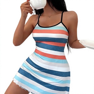 Striped Cap Short Bodycon Dress Crew Neck Knee-Length Casual Women's Jersey Polyester/Cotton Digital Printed Breathable Natural - Product Image 5