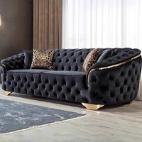 Canapé Chesterfield au design haut de gamme unique, capitonné, en tissu velours, trois places, multifonctionnel, pour salon américain, doré