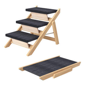 Escaleras y rampa de madera plegables para perros de altura ajustable 2 en 1, patrón sólido, estilo moderno, bambú y fibra para uso en exteriores - Product Image 4