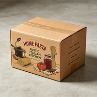 Boîte en carton ondulé brun imprimée offset style rustique pour pâtes italiennes format familial, emballage alimentaire recyclé pour expédition