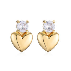 Pendientes de moda de Latón chapado en oro para mujer populares Diseño de gota de corazón con piedras CZ - Product Image 5