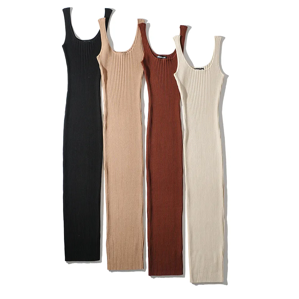 4 Color way High Fashion Design Strickkleid Frauen Bodycon lange lässige Tank Top Kleider