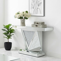 Table console géométrique glamour avec miroir et bordure en cristal concassé pour la décoration du hall d'entrée