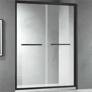 Indoor Simple Style Bathroom Walk In Design Glass Sliding Door Straight Square Polished Stainless Steel Framed Shower Enclosure