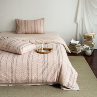 Parure de lit en mélange coton-lin de qualité supérieure, motif floral rétro rayé, teinture active, texture naturelle, pour chambre à coucher européenne