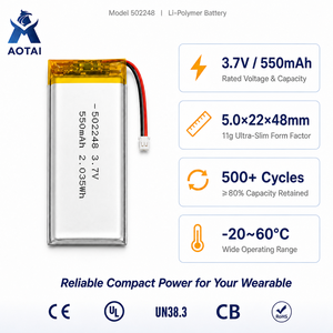 Batterie Li-Polymère 502248 3.7V 550mAh Prix de Gros Direct Usine OEM ODM Cellule Rechargeable au Lithium Polymère Personnalisée - Product Image 1
