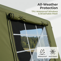 Tente de camping gonflable personnalisée en coton TC 17,28 m² verte, abri de glamping de luxe avec cloison et sol amovible, fenêtres en TPU