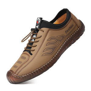 Mocassins en cuir décontractés pour hommes, marron, à enfiler, talon bas, cousus main, semelle souple, design tendance, origine Wenzhou - Product Image 5