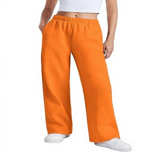 High Rise Wide Leg Fleece <b>Pants</b> <b>Women</b> Relaxed Fit Soft Sweatpants Plain Black Casual Athleisure <b>Lounge</b> Trousers - Product Image 1