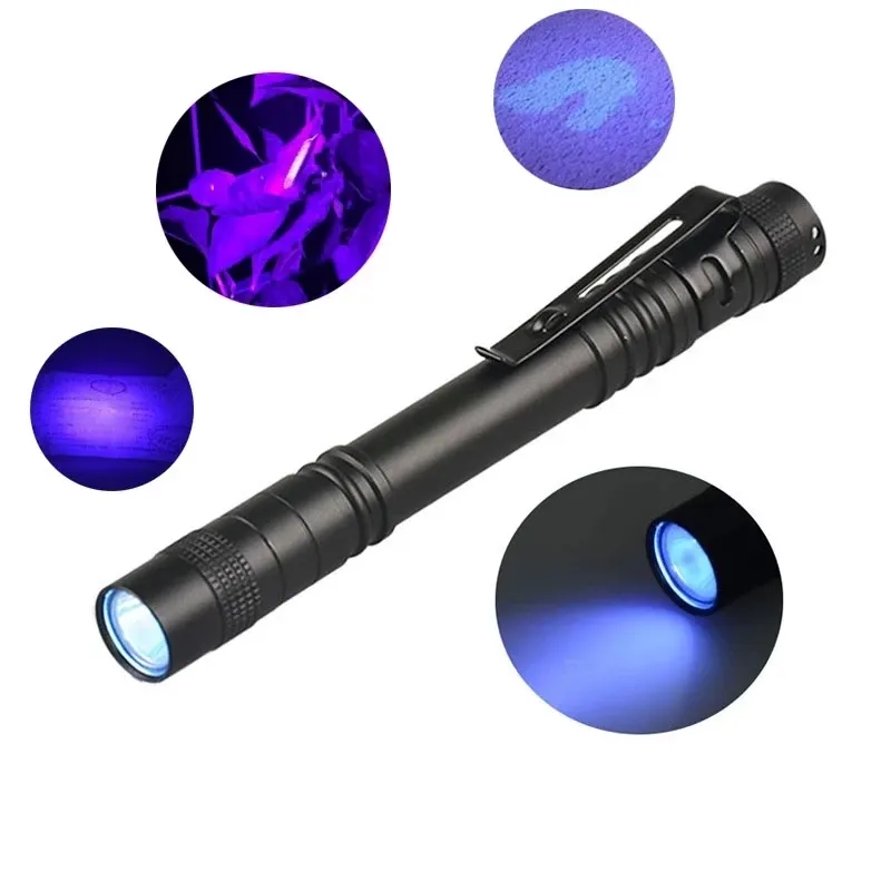 395nm 3W LED UV Penlight Mini UV LED Pen Light With Clip Function UV Pen Flashlight Black light For Pet Urine Detect Alloy