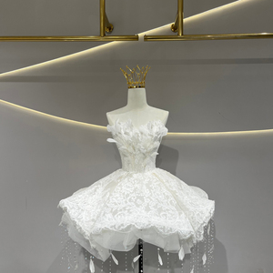 JFH77 Chic Strapless Boat Neck White Tassel <b>Mini</b> Party Wedding Dresses - Product Image 3
