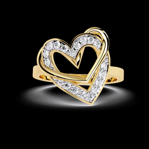 Bague de fiançailles en or 14 carats avec un design romantique à double cœur, diamant naturel, fournisseur en gros de bijoux fins en provenance d'Inde - Product Image 1