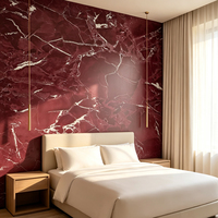 Stiker Dinding Marmer Burgundy Modern Tahan Air, Tempel dan Lepas, untuk Dekorasi Rumah Kamar Tidur dan Kamar Mandi