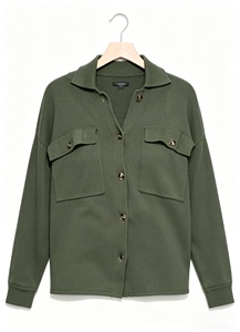 Chaqueta de Punto de Algodón BCI Personalizada OEM, Chaqueta Camisera Sostenible con Botones y Bolsillos en el Pecho para Mujer, Ropa de Abrigo para Otoño - Product Image 2