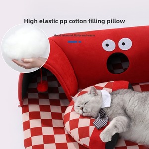 Hot Sale Removable Washable <b>Cat</b> <b>Mat</b> 2 in 1 Red <b>Cat</b> Bed <b>Mat</b> <b>Cat</b> Tunnel Bed - Product Image 3