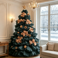 Y-029 Luxuriöser Künstlicher Weihnachtsbaum Dunkelgrüner Tüll-Rüschen-Weihnachtsbaum mit Schleifen für Heim Hotel Feiertagsdekoration