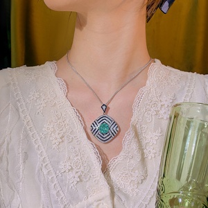 Retro Design Rose Cut Cubic Zirconia Jewelry Eco-friendly Copper Black Enamel Geometric Locket Necklace for Women Daily Wear - Product Image 6