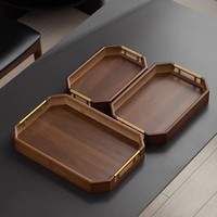Plateau de service rectangulaire moderne en bambou noir pliable avec poignée en bambou pour la vaisselle et l'utilisation sur le bureau