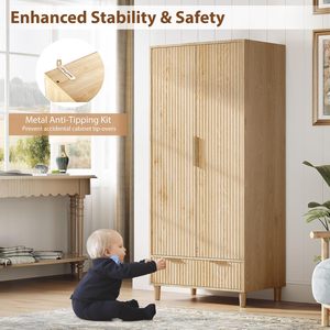 Armario Moderno de Madera SENYU con Frente Acanalado Ondulado y Tirador de Metal Dorado, Muebles Contemporáneos para Dormitorio - Product Image 2