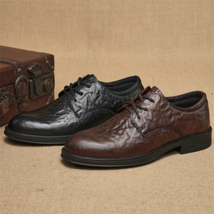 Zapatos Oxford de Cuero Genuino Negro para Hombre, con Cordones, Suela de Goma Antideslizante, para Oficina, Carrera Profesional, Vestir, Todas las Temporadas, Diseño Sólido - Product Image 3