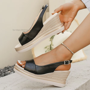 Women Summer New <b>Wedge</b> <b>Sandals</b> Thick Sole <b>Platform</b> Open-Toe Buckle Roman <b>Sandals</b> - Product Image 1
