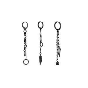 Pendientes de Aro con Colgante de Acero Inoxidable, Cadena Larga Negra, Conjunto de Joyería de Moda Unisex para Uso Diario - Product Image 5