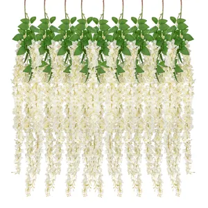 Atacado mais vendido Glicínias penduradas flores de seda artificial de cenário de decoração de casamento para festas de quarto de casa