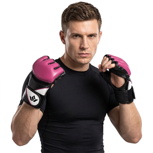Gants de MMA SPARKWELL INDUSTRY roses et noirs à doigts ouverts en cuir PU avec fermeture auto-agrippante, évacuation de l'humidité, sangle de poignet pour entraînement de boxe - Product Image 1