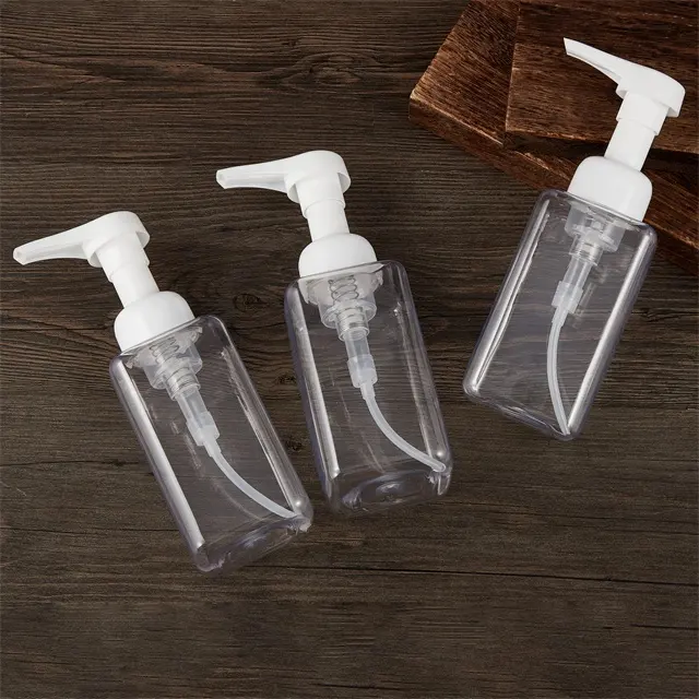 500ml 600ml refillable pet plastic premium quality square bottle with foam dispenser foaming pump wholesale