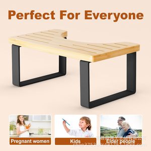 <b>Bamboo</b> Toilet <b>Stool</b> Wooden Bathroom Seat 44.5x30.5x5.5cm Natural Wood Color Black Legs For Comfortable Sitting - Product Image 5