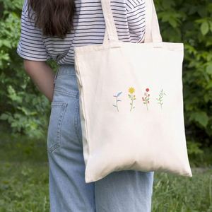 Sac fourre-tout en toile personnalisé pour le shopping, les cadeaux, les voyages, réutilisable, imprimé de fleurs, sac en coton à fleurs colorées pour femmes - Product Image 6