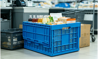 Conteneur en plastique pliable et empilable pour supermarché, boîte en maille, bac à légumes et fruits, caisse pliable multifonction