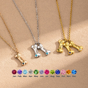 Collar de Acero Inoxidable Personalizado TD con Hueso de Perro 3D, Grabado con Piedra de Nacimiento de 12 Meses, Joyería Conmemorativa para Mascotas, Personalización de Una Pieza - Product Image 4