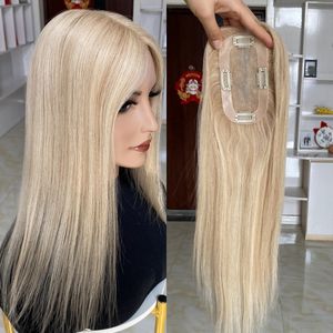 Extensiones de Cabello Humano Listas para Enviar para Mujeres, Base Mono 3*5.5 con PU, Cabello Humano Virgen Europeo, Mono Topper con Raya al Medio - Product Image 1