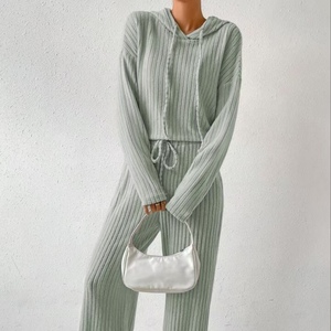 Conjuntos de garantía de calidad para mujer, conjunto informal de Otoño Invierno para mujer, suéteres y sudaderas con capucha de Color sólido con cordón suelto - Product Image 5