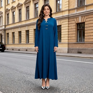 High Quality Luxury Solid Color Polyester Modest <b>Abaya</b> Dress for Muslim Women Custom Wholesale - Product Image 1