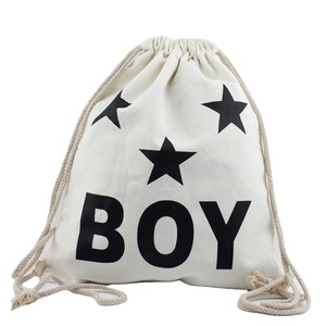 Sacs en toile de jute personnalisés en coton blanc avec cordon de serrage - Product Image 1