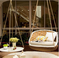Lit suspendu d'extérieur double, canapé-lit moderne, mobilier de jardin pour adulte, lit suspendu rond en rotin et corde pour véranda