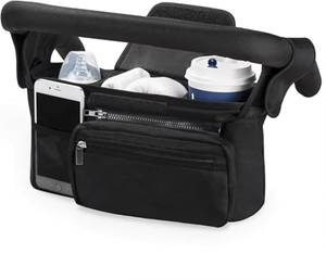 Organisateur universel pour poussette avec porte-gobelet isotherme, sac à téléphone amovible et bandoulière, compatible avec la plupart des poussettes - Product Image 1