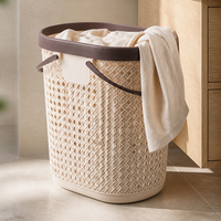 Panier à linge grande capacité à double poignée, anti-poussière, écologique, design moderne imitation bambou, en PP, pour salle de bain