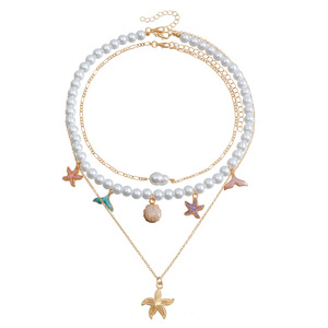 Joyería con cuentas de perlas estilo barroco océano clavícula cadena estrella de mar Shell colgante collar para mujer - Product Image 5