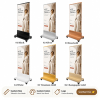 Support d'affichage mobile commercial 800x2000mm, finition or champagne brossé, sur roulettes, pour centre commercial et magasin de mode