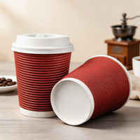 Boissons chaudes ondulation mur imprimé jetables 8oz 12oz 16oz tailles gobelets en papier imperméables écologiques avec couvercle pour café