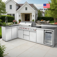 Cuisine extérieure - Barbecue, 95 500 BTU, 6 brûleurs, infrarouge arrière avec brûleur latéral, avec centre de boissons et comptoirs en granit noir