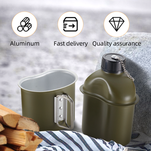 Wholesale Portable Lightweight 1L <strong>Aluminum</strong> Drinking Canteen Water Bottle With Drinking Cup
