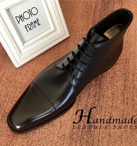 Zapatos formales de negocios de cuero genuino a la moda, botas cortas británicas modernas, botas de cuero vacuno atadas a mano. - Product Image 3