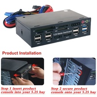 Audio del Panel frontal del tablero de medios de PC de 5,25 pulgadas con SATA eSATA 2 x USB 3,0 y 6 x USB 2,0 Hub SD TF MMC M2 CF MS Lector de tarjetas